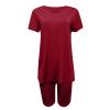 Maryia 2 Piece Outfits for Women V-Neck Yoga Top Blouse and Bodycon Cropped Short Pants Set High Waist Workout Tracksuit view 4