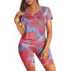 Maryia 2 Piece Outfits for Women V-Neck Yoga Top Blouse and Bodycon Cropped Short Pants Set High Waist Workout Tracksuit view 1