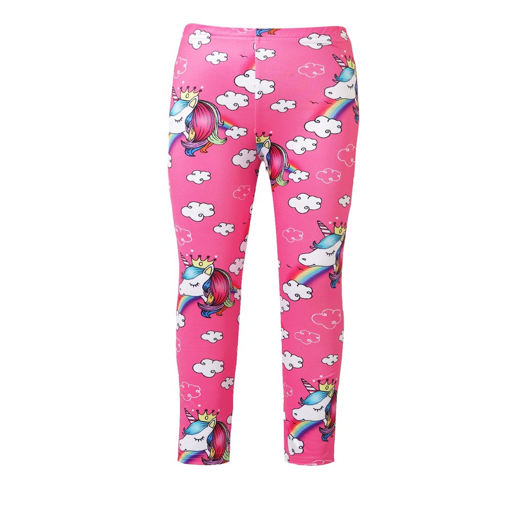 Aislor Flower Girls Stretch Leggings Cute Cartoon Printed Kids Soft Full Length Pants Tights Yoga Dance Trousers Hot Pink 3-4 Years