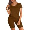 Maryia 2 Piece Outfits for Women V-Neck Yoga Top Blouse and Bodycon Cropped Short Pants Set High Waist Workout Tracksuit view 1