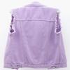 loveimgs Women's Fashion Sleeveless Regular Fit Lightweight Button Front Candy Color Ripped Denim Vest Jacket Pockets (Purple, Large) view 2