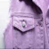 loveimgs Women's Fashion Sleeveless Regular Fit Lightweight Button Front Candy Color Ripped Denim Vest Jacket Pockets (Purple, Large) view 3