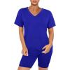 Maryia 2 Piece Outfits for Women V-Neck Yoga Top Blouse and Bodycon Cropped Short Pants Set High Waist Workout Tracksuit view 2