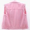 loveimgs Women's Fashion Sleeveless Regular Fit Lightweight Button Front Candy Color Ripped Denim Vest Jacket Pockets (Pink, Large) view 3