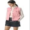 loveimgs Women's Fashion Sleeveless Regular Fit Lightweight Button Front Candy Color Ripped Denim Vest Jacket Pockets (Pink, Large) view 4