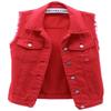 loveimgs Women's Fashion Sleeveless Regular Fit Lightweight Button Front Candy Color Ripped Denim Vest Jacket Pockets (Red, XX-Large) view 1