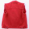 loveimgs Women's Fashion Sleeveless Regular Fit Lightweight Button Front Candy Color Ripped Denim Vest Jacket Pockets (Red, XX-Large) view 3