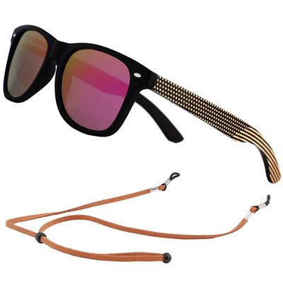 AN SWALLOW Mens Polarized Wood Sunglasses for Men Women, Womens Sunglasses Wooden Sides Bamboo Glasses (Wooden Sides, Pink Lens)