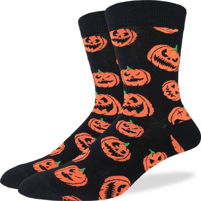 Good Luck Sock Men's Halloween Pumpkins Socks, Big & Tall, Shoe Size 13-17