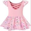 DANSHOW Ballet Leotards for Girls Dance Skirted Leotard Kids Ballet Tutu Dress Toddler Shiny Ruffle Sleeve Dancewear(40431-08-XL) view 1
