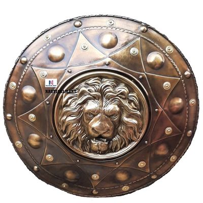 Nautical-Mart Lion Face Round Shield Medieval Iron Shield Knight Armor Shield Solid Steel Round Metal Shield Wall Decor,Home Decor Item (22 Inches)