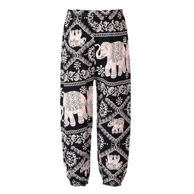 Jizyo Girls Boys Vintage Happie Harem Pants Elastic Waist Summer Beach Trousers Yoga Sports Dance Pilates Bloomers for 3-12Y Chain Elephant 3-4 Years