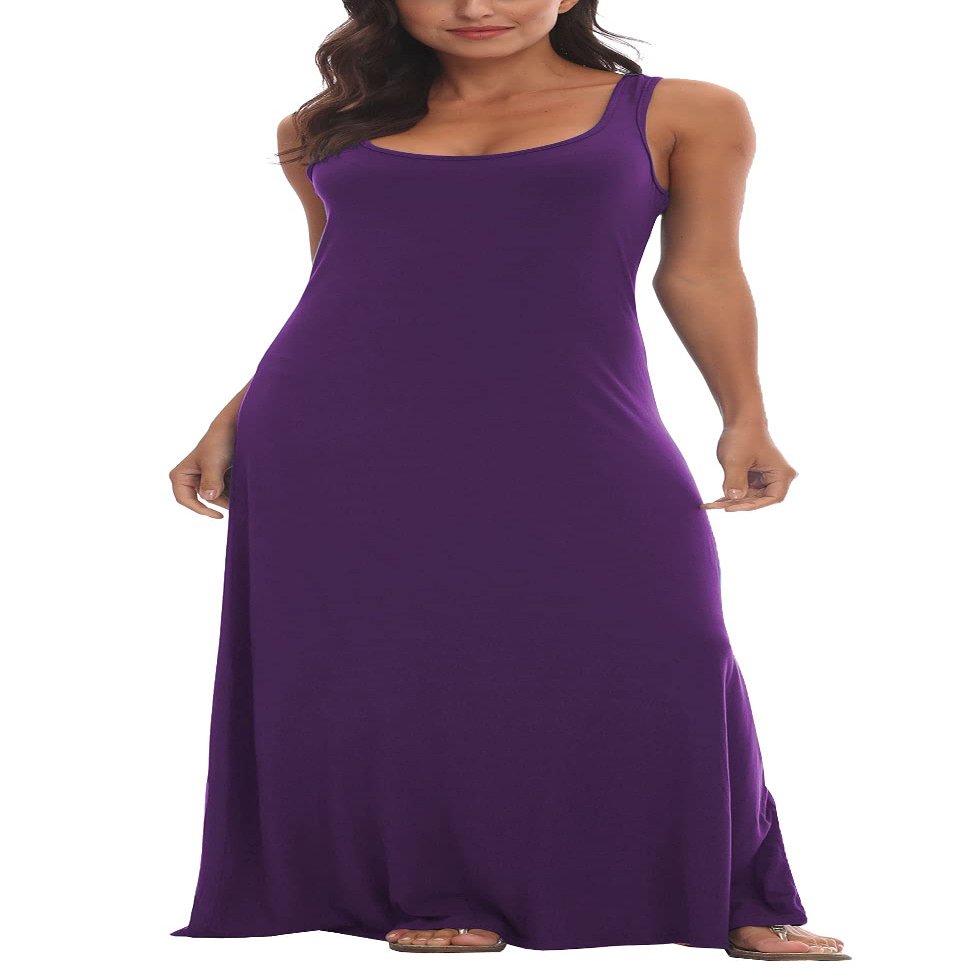Urban CoCo Women's Scoop Neck Solid Sleeveless Summer Beach Tank Top Casual Maxi Dress Purple
