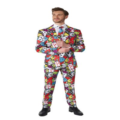 Suitmeister Men's Suit - Casino Poker Icons Print Slim Fit