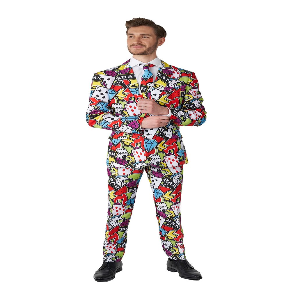 Suitmeister Men's Suit - Casino Poker Icons Print Slim Fit