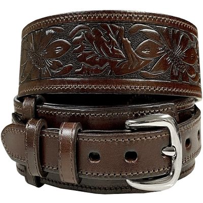 10579 Western Floral Tooled Engraved Genuine Full Grain Leather Ranger Belt (Brown, 44)