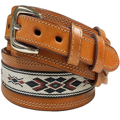 10570 Genuine Full Grain Leather Southwestern Woven Diamond Pattern Cloth Ranger Belt (Tan, 36)