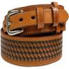 10571 Genuine Full Grain Leather Basketweave Tooled Engraved Western Ranger Belt (Tan, 38) view 1