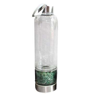 NineFit Basics Natural Crystal Quartz Gravel Gemstone Healing Glass Energy Elixir Water Drink Bottle with Rose Gravel Stone, Aventurine Quartz, 400ml