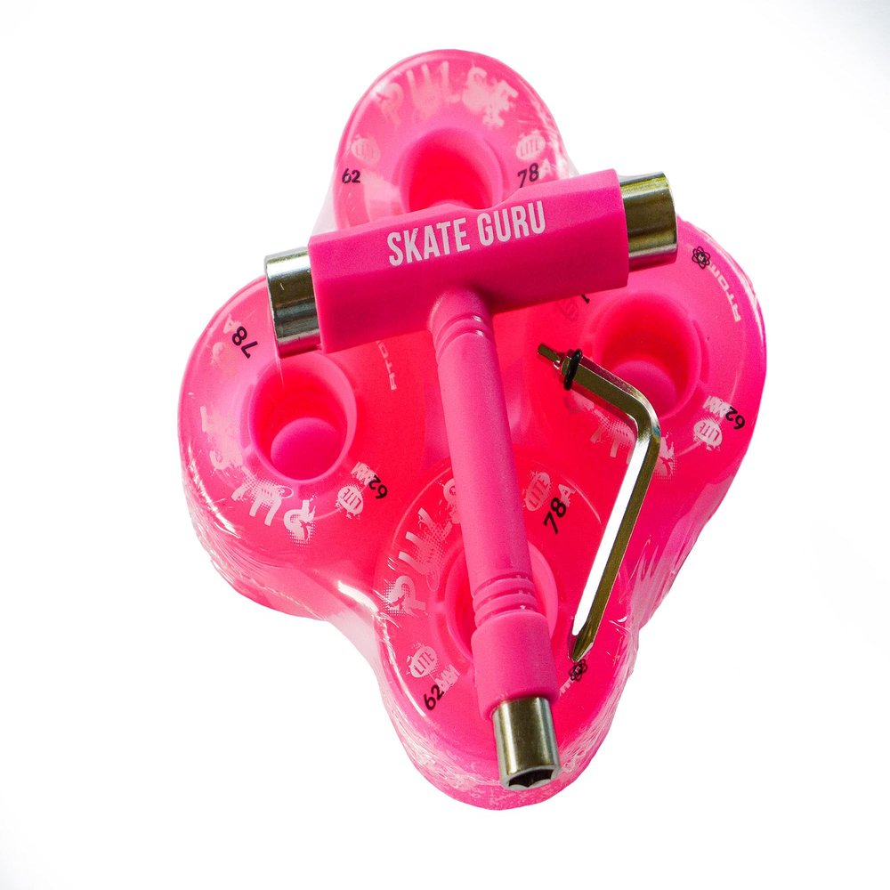 Atom Skates Quad Roller Wheels/Outdoor/Hardness 78A / 62x33 Pink Pulse Lite / 4 Wheels + Tool