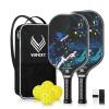Pickleball Paddles Set of 2, USAPA Approved 99.99% Carbon Fiber Surface Pickleball Sets PP Honeycomb Core Pickleball Rackets, Lightweight Paddles with 4 Balls 1 Bag for Beginners Medium (Blue Waves) view 1