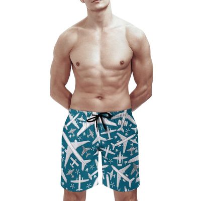 BAIKUTOUAN Plane Aircraft Airplane Jet Men's Beach Shorts Quick Dry Swim Trunks with Mesh Lining Personality Pattern XL