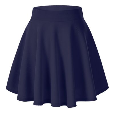 Afibi Girls Casual Mini Stretch Waist Flared Plain Pleated Skater Skirt (XX-Large, Navy Blue)