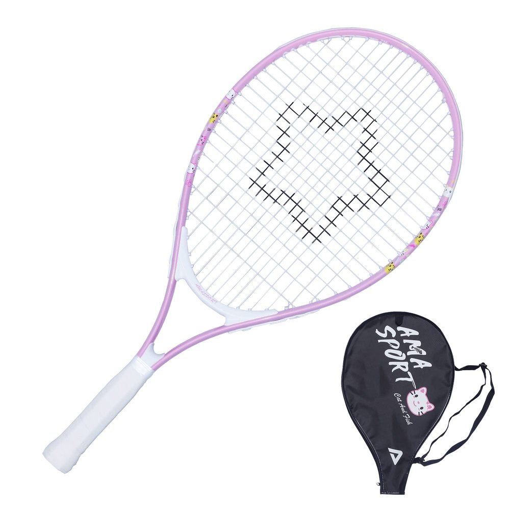 AMA SPORT Kids Tennis Racket for Junior Toddlers Starter Kit 17-21" for Girl Pink and Boy Yellow with 420D Nylon Shoulder Strap Bag (Pink, 25)
