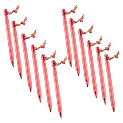 ciciTree 12Pcs Titanium Alloy Tent Nail Pegs Stakes with Rope Lightweight Camping Red