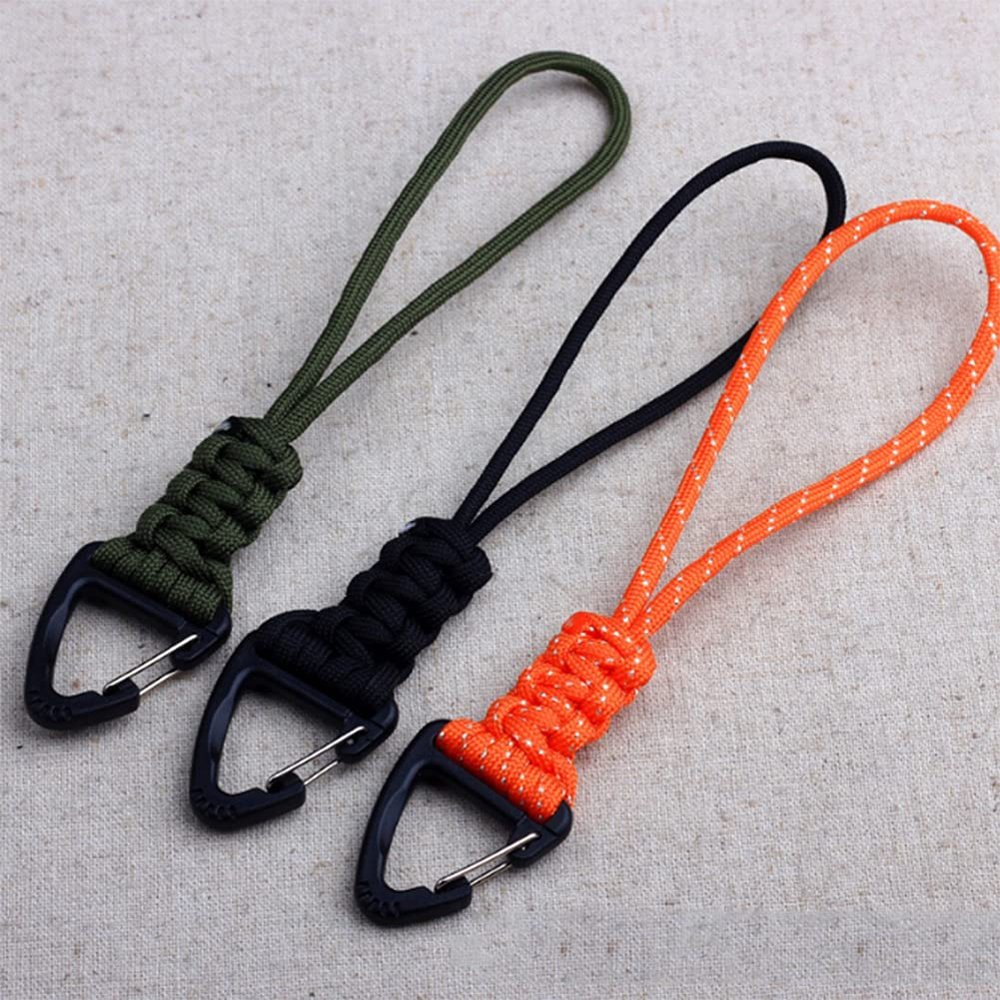 AKOAK 3 Pcs Umbrella Cord Key Bracelet Clasp Hand Woven Triangle Clasp Umbrella Cord Outdoor Anti-Drop Electric Rope and Metal Hook for Water Bottle Knife Key Backpack Fixed Pram Hook