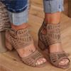 KOKDFE Vintage Hollow Out Sandals Mid Heel Summer Slip-On Buckle Ladies Shoes Artificial Open Toe Casual Wedding Pumps Women Sandalias with Diamond Black 38 view 2