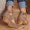 KOKDFE Vintage Hollow Out Sandals Mid Heel Summer Slip-On Buckle Ladies Shoes Artificial Open Toe Casual Wedding Pumps Women Sandalias with Diamond Black 38 view 3