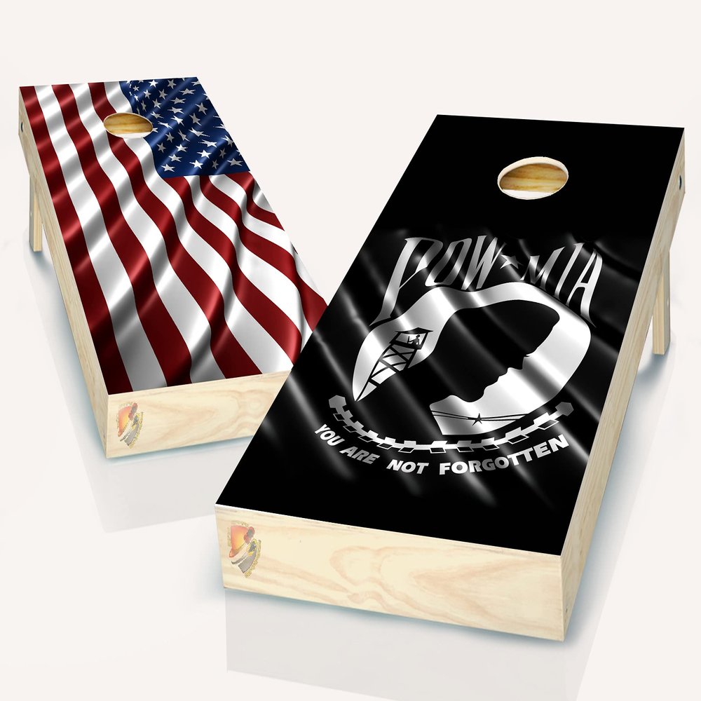 American Flag & POW MIA Cornhole Board Vinyl Wrap Laminated Sticker Set Decal