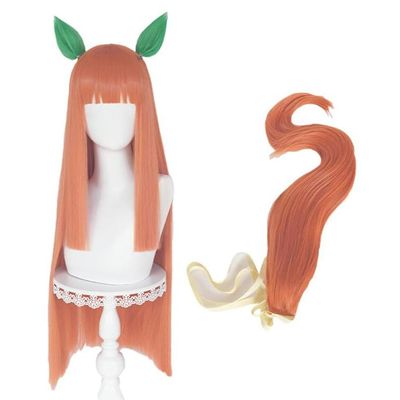 osseoca Orange Straight Long Synthetic Hair Anime Halloween Carnival Comic Exhibition Cosplay Hair Natural Ombre Wigs with Bangs (Hair+ear+tail+hairnet)
