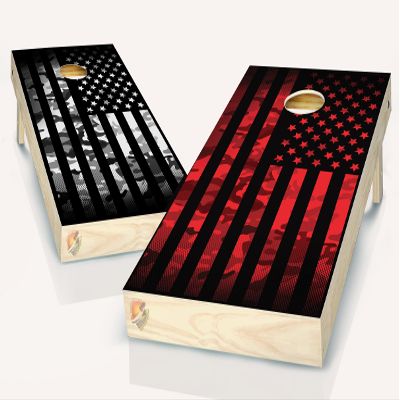 Camo Red & Black & White American Flag Cornhole Board Vinyl Wrap Laminated Sticker Set Decal