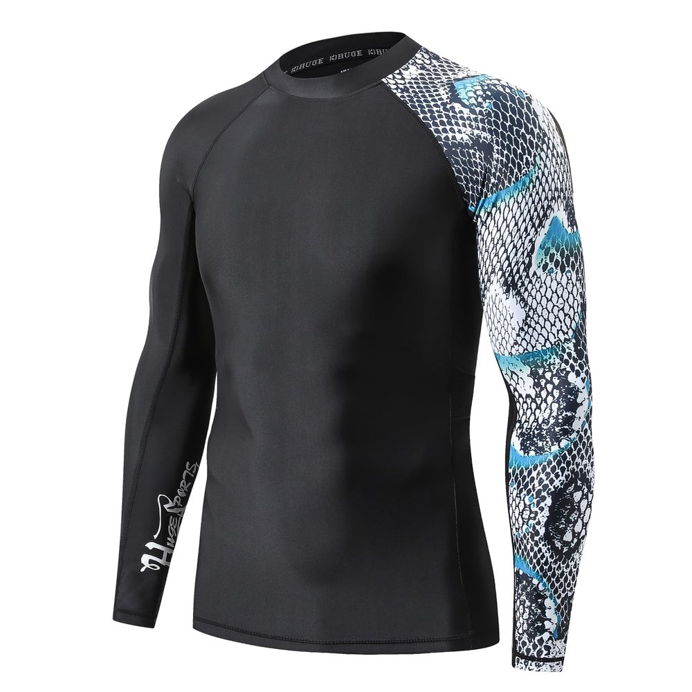 ADOREISM Men's Splice Compression Long Sleeve Rash Guard Surf Swim Shirt UV Sun Protection UPF 50+ (Snake Scale,XL)