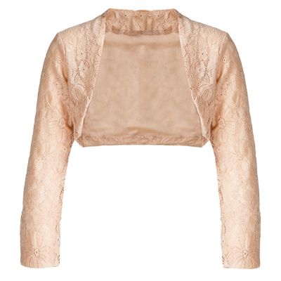 CHICTRY Girls Lace Long Sleeve Shrug Bolero Open Front Cardigan Wedding Flower Dress Cover ups Beige 4 Years