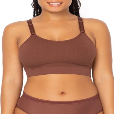 Curvy Couture Women's Plus Size Smooth Seamless Comfort Wire Free Long Line Bra-Chocolate -XXL