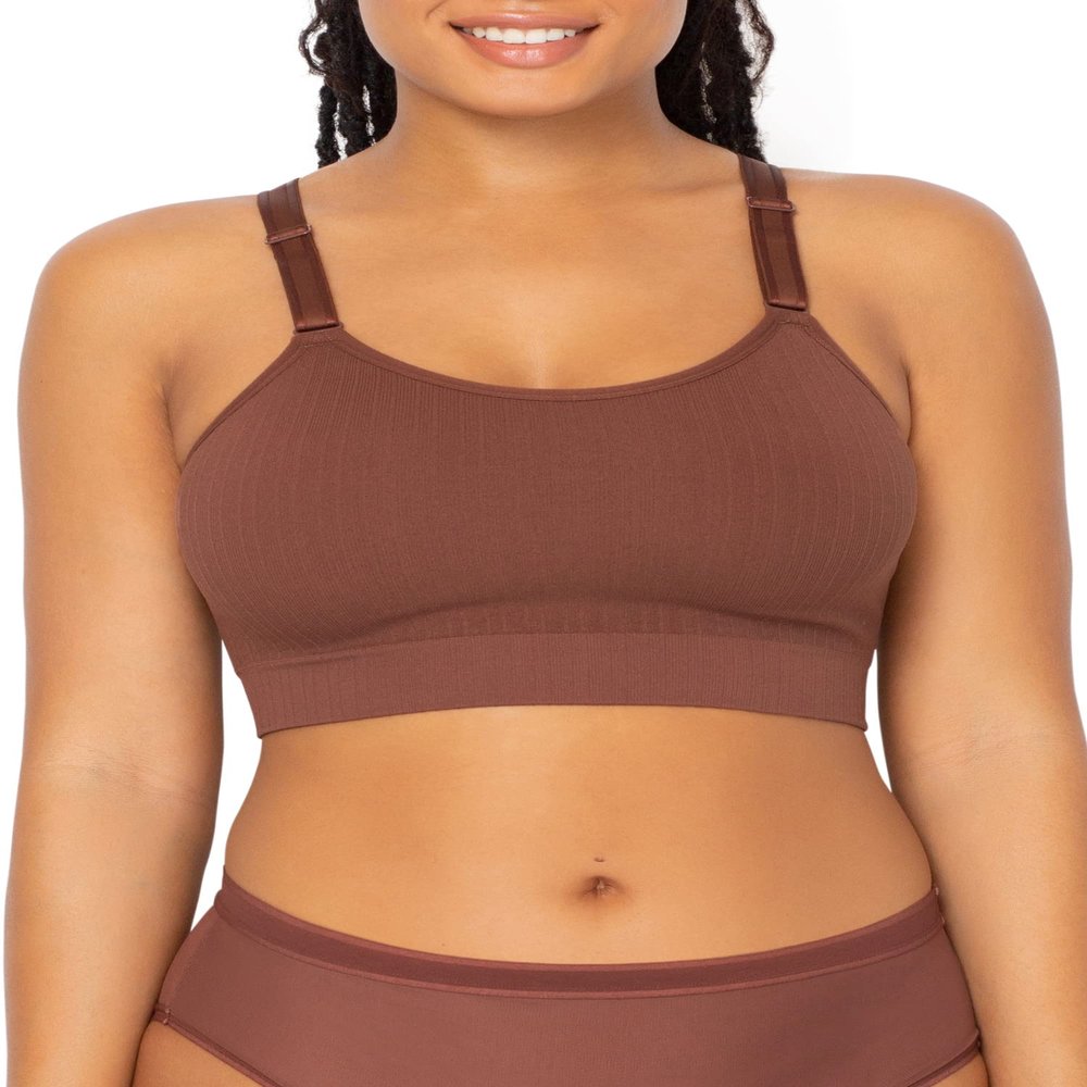 Curvy Couture Women's Plus Size Smooth Seamless Comfort Wire Free Long Line Bra-Chocolate -XXL