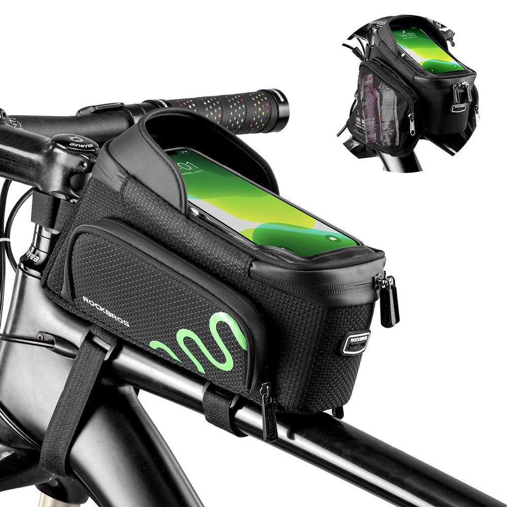 ROCKBROS Bike Frame Bag Bike Phone Mount Bag Bicycle Phone Holder with Side Bags Bike Top Tube Bag for Cycling Mountain Road Bike Pouch Accessories Storage Bag