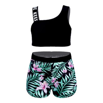 Moggemol Kids Girls Tie Dye 2 Pcs Ballet/Dance/Gymnastics/Sports Cutout Back Crop Top with Booty Shorts Green-Asymmetric-Straps 12