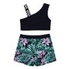 Moggemol Kids Girls Tie Dye 2 Pcs Ballet/Dance/Gymnastics/Sports Cutout Back Crop Top with Booty Shorts Green-Asymmetric-Straps 12 view 3