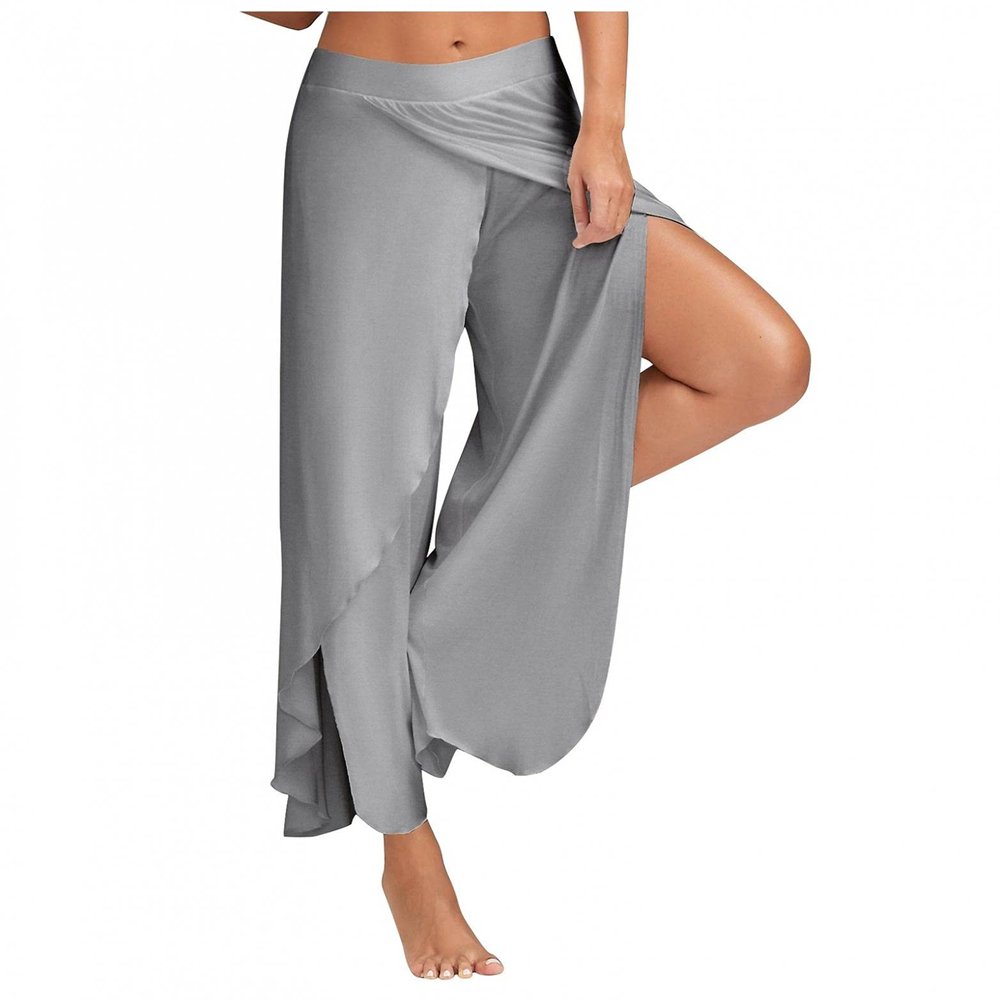 AKIWOS Split Yoga Pants Flowy Plus Size,High Slit Harem Pants Wide Leg Pants Women Casual Summer Long Loose Yoga Pants