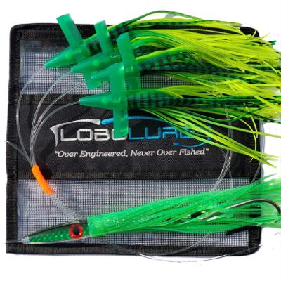Lobo Lures #222 Tuna Crack Commotion Splash Machine Tuna Bullet Daisy Chain 400lb Leader & 10/0 Hook (Green Machine)