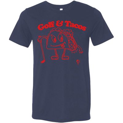 SwingJuice Golf T-Shirt Golf & Tacos Crew Neck Short Sleeve Funny Golf Shirt for Men and Women Navy 2XL