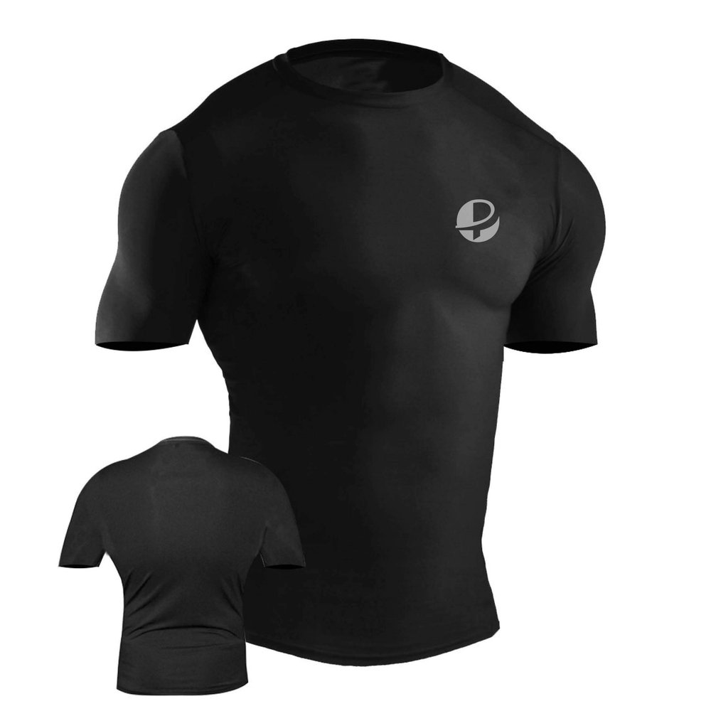 Ultimate - Pro Rashguard - Short Sleeves - for MMA Boxing Muay Thai - Ideal for General Use (L, Black)