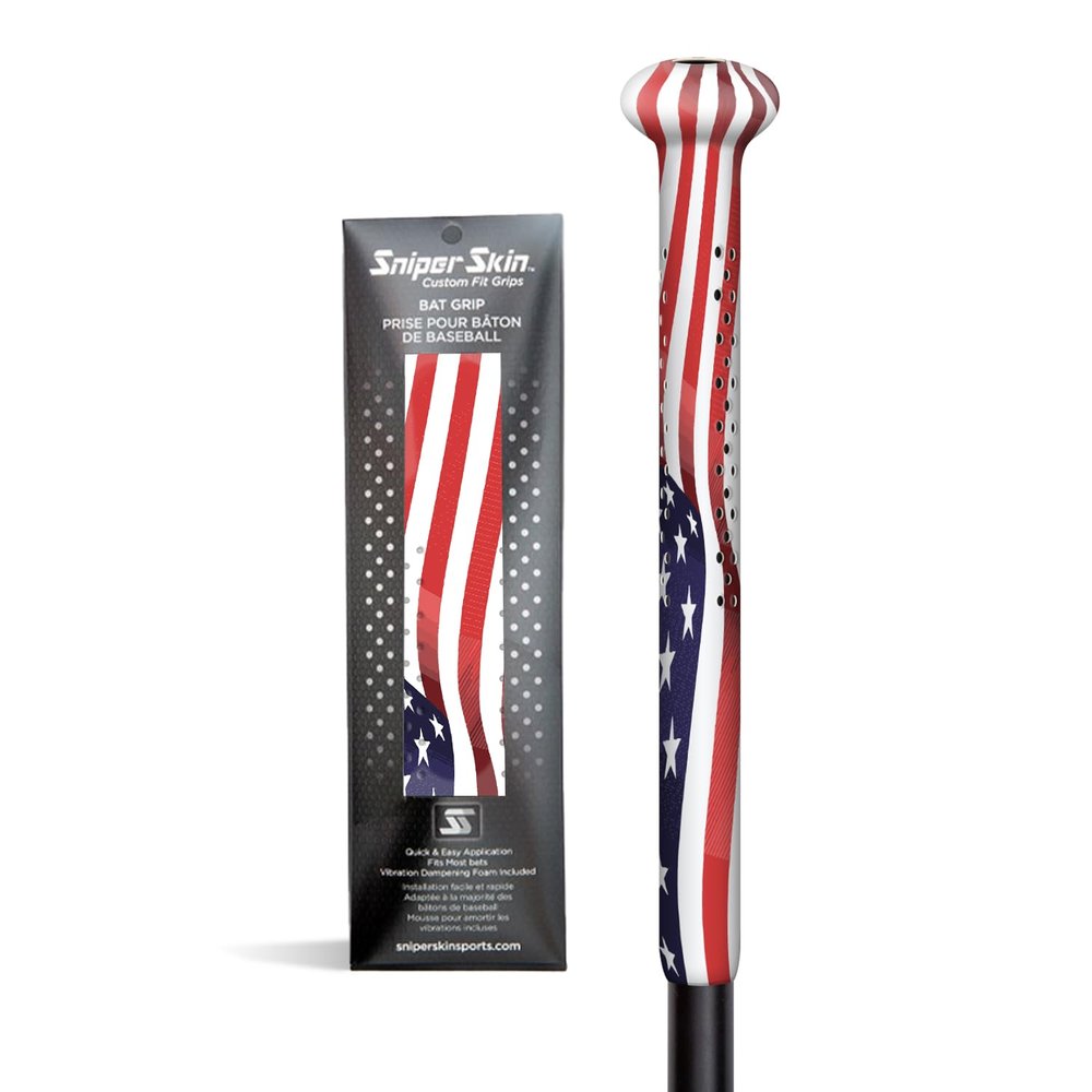 Sniper Skin Baseball Heat-Activated Bat Grip, Easy Install Tacked Non-Slip for Baseball & Softball Sports, Custom Fit Wrap That Lasts Up to 3 Times Longer - USA Large Flag