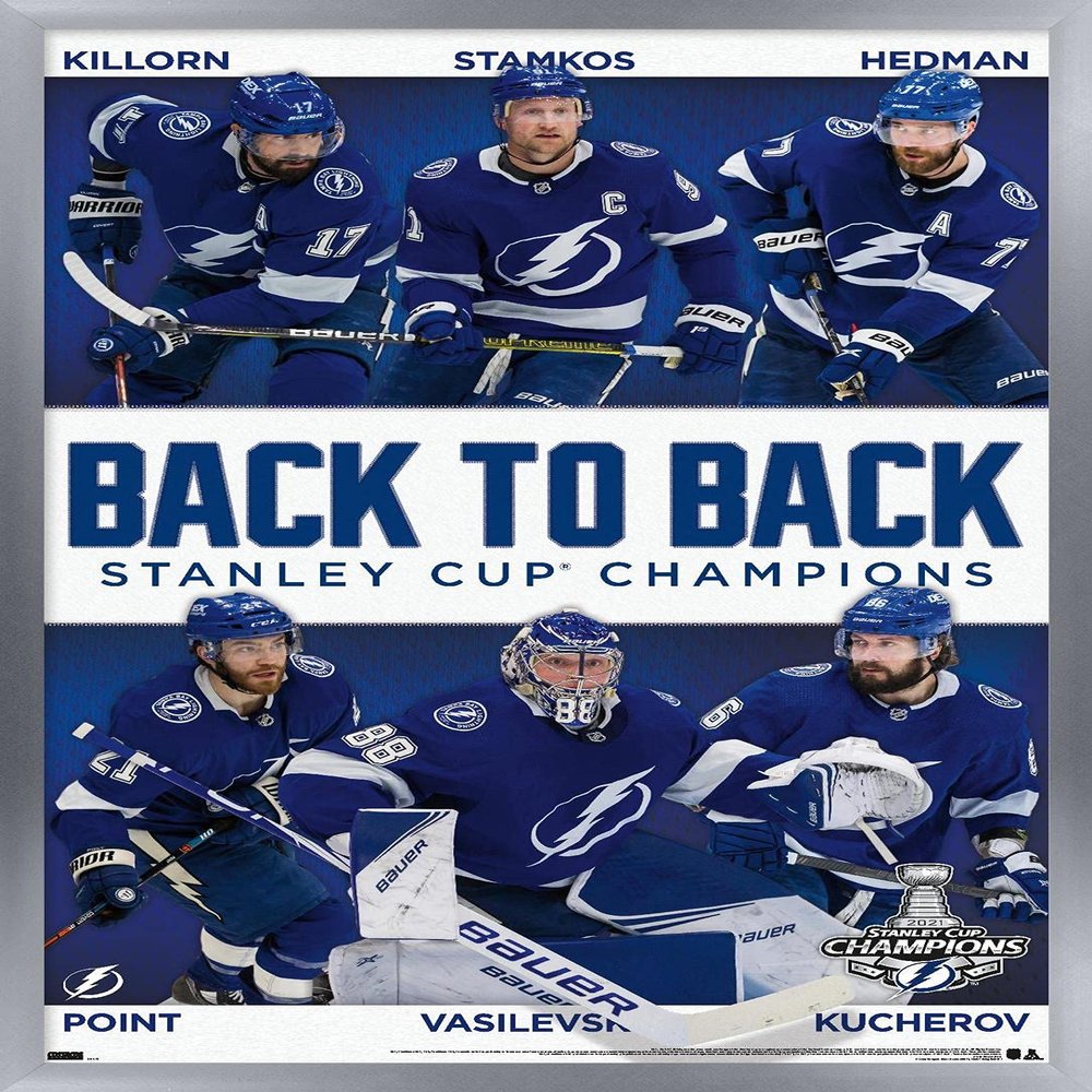 Trends International NHL Tampa Bay Lightning - 2021 NHL Stanley Cup Champions Wall Poster, 34L x 22.4W, Silver Framed Version
