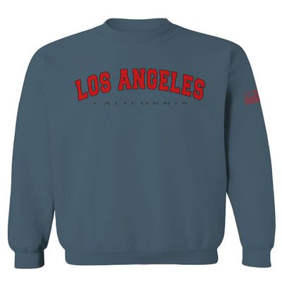 0382. RED Los Angeles California Cali LA Retro Graphic Men's Crewneck Sweatshirt (Indigo Blue X-Large)
