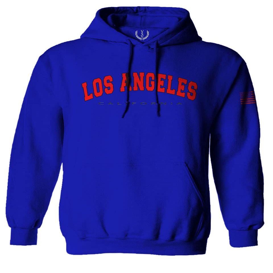 0382. RED Los Angeles California Cali LA Retro Graphic Sweatshirt Pullover Hoodie (Royal, 2X-Large)